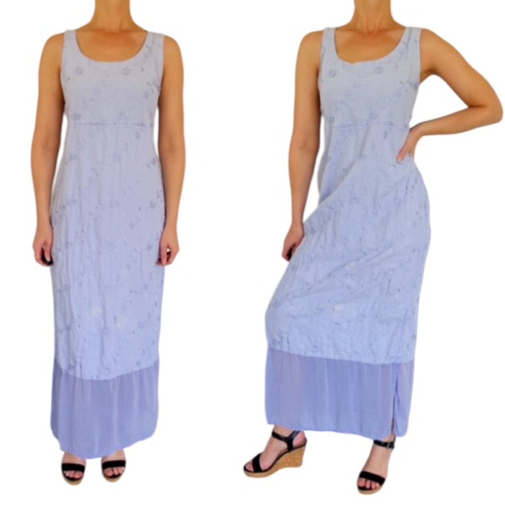 Vintage Y2K Johnny Was USA 100% linen sleeveless purple maxi dress size medium